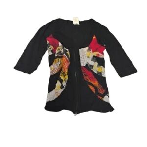 Vintage 2000s Legatte Jeans Stretchy Full Zip Abstract Pattern Cardigan